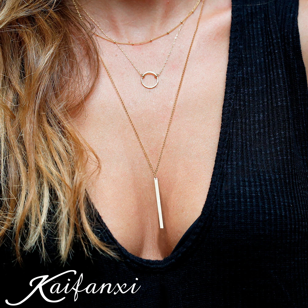 

Kaifanxi 316L Stainless Steel Necklace 3Pieces for Women Layered Titanium Steel Necklace Female Simple Necklace with Jewel Penda
