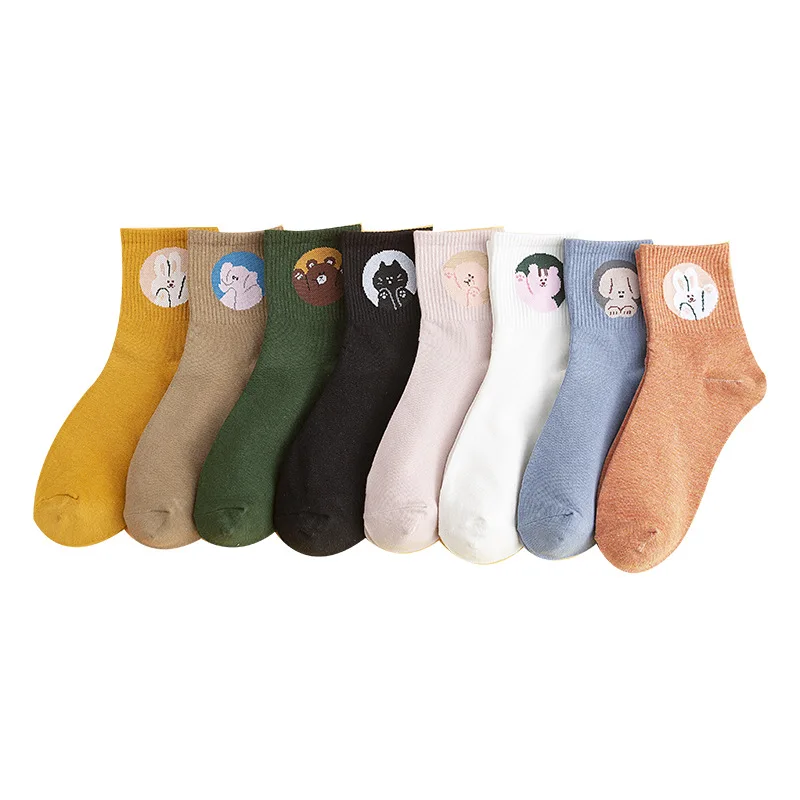 

NEW Cotton Women's Socks Cartoon Fun Head Female Mid-tube Sports Leisure Socks Women's Cotton Socks Kawaii Funny Socks