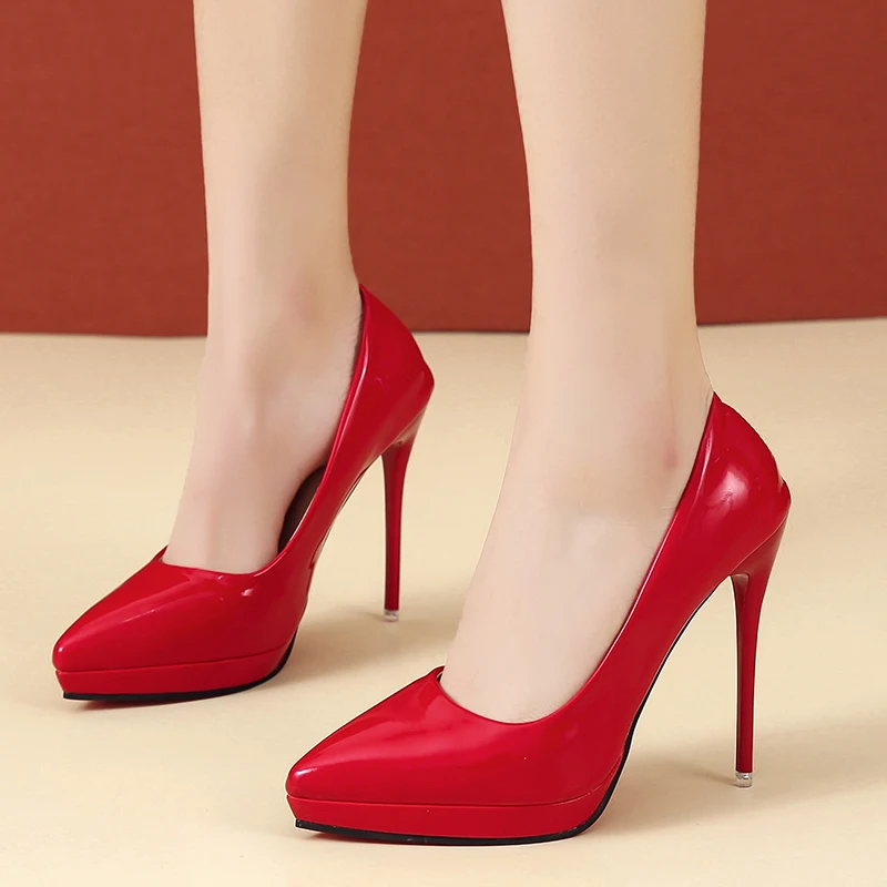 

12cm Sexy Catwalk Super High Heels Womens Stiletto All-match Platform Pointed Toe Single Shoes Shallow Mouth Black Career Shoes