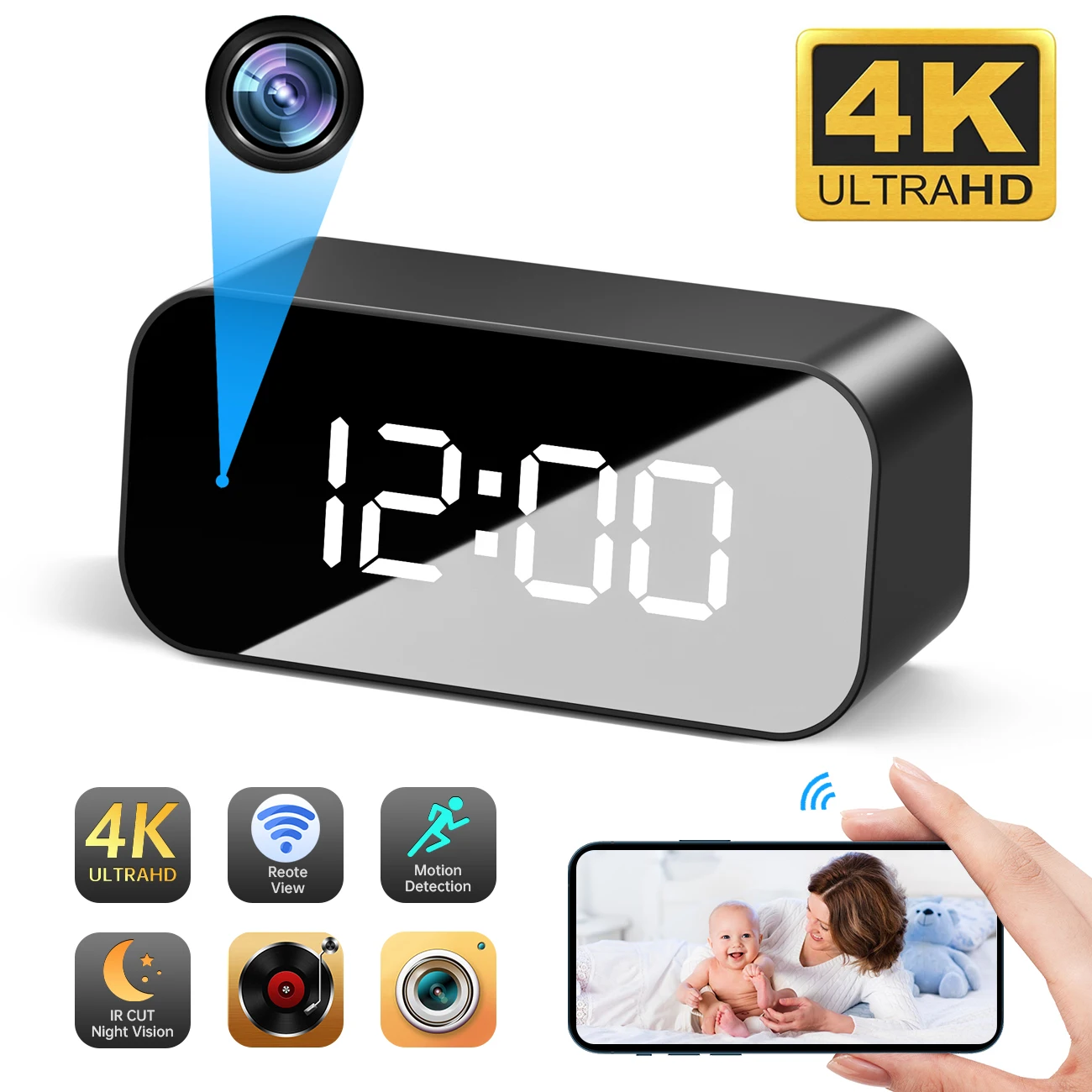 4K Clock Camera Wireless WIFI Micro Cam IR Night View Alarm Watch Camcorder Digital Clock Video Mini Camera DVR Action Cam