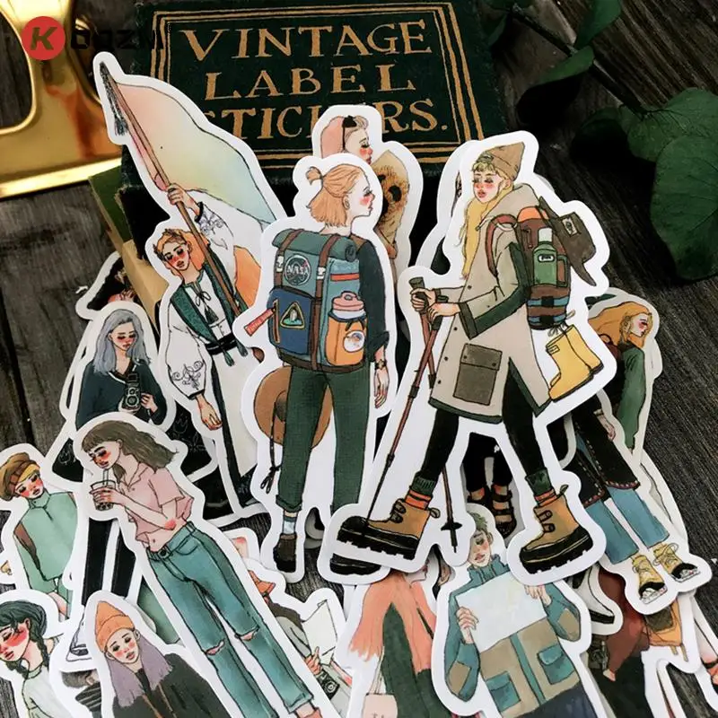 

30pcs Vintage Travel Girls Stickers DIY Junk Journal Diary Planner Creative Craft Paper Scrapbooking Decorative PVC Stickers