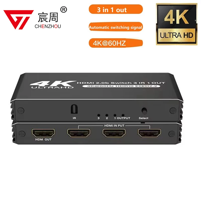 Фото 4K HDMI-совместимый коммутатор с ИК-пультом дистанционного управления 3 в 1 выход 3x1 HDMI-совместимый переключатель не требует разъема питания Поддержка HDCP2.2 HDR №1