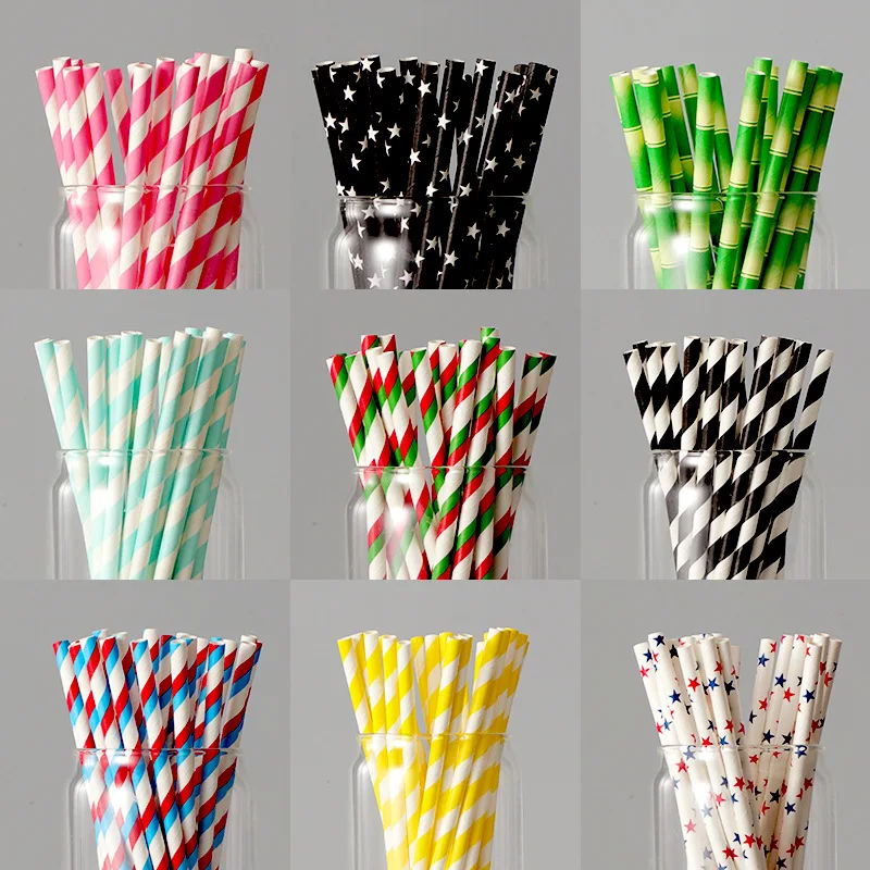 

100pcs Colorful Paper Straws Disposable Eco-friendly Creative Juice Cocktail Art Paper Straws for Party Tables Party Bar Straws