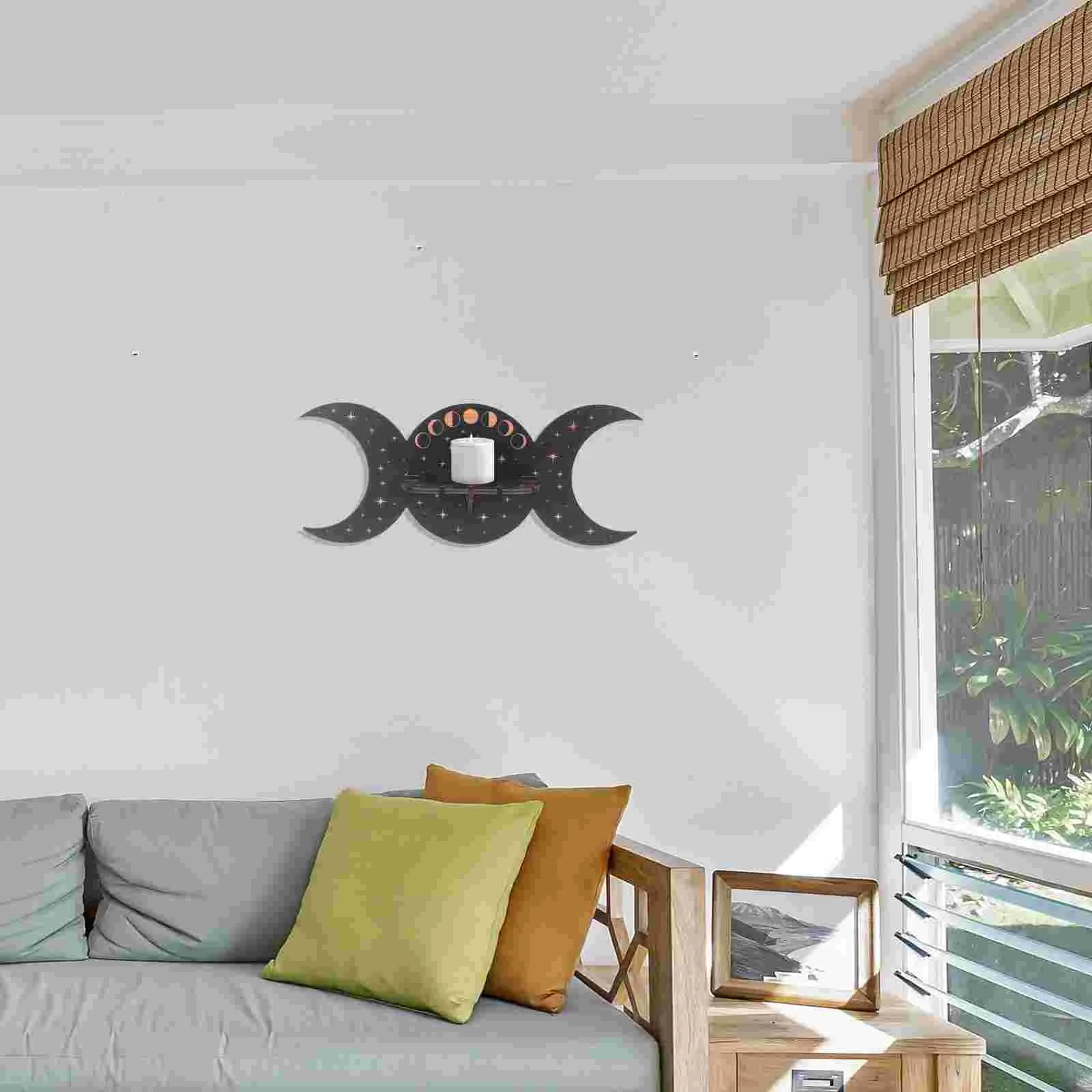 

Decorative Moon Phase Delicate Wooden Living Room Stones Display Shelf Crystal Display Shelf Bohemian Style Crystal Rack