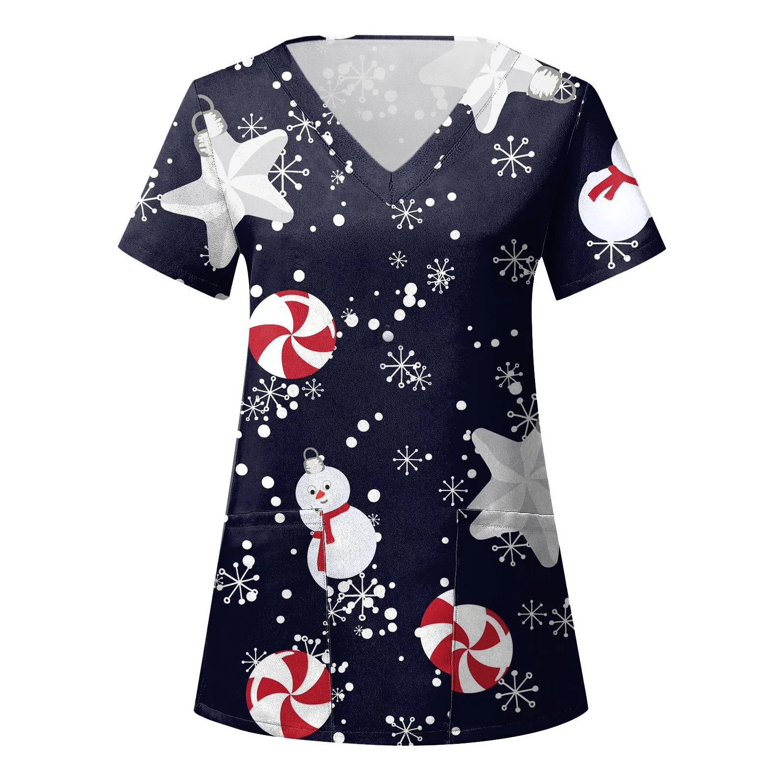 

Running Exercise Women's Casual Christmas Print Short Sleeve Pocket Loose Caring Workwear Tee Long Sleeve Women