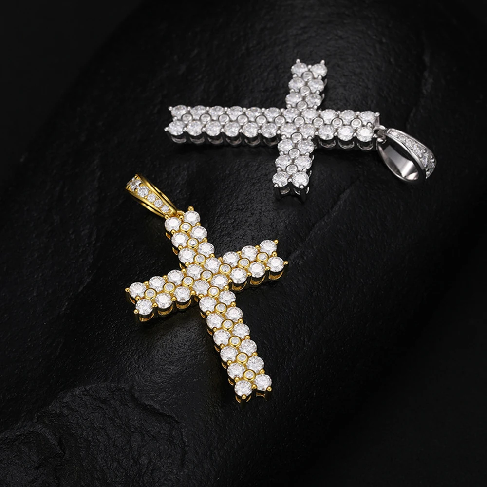 2 Rows Moissanite Cross Necklaces S925 Silver Pendant For Women Men Hip Hop Jewelry Pass Diamonds Tester With GRA Free Shipping