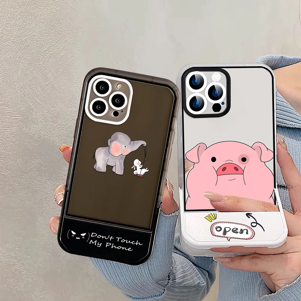 

Cartoon Cute Pig Stand Holder Case for iPhone 14ProMax 14Plus 13 12 11 Pro Max Luxury Transparent Fundas Soft Silicone Cover