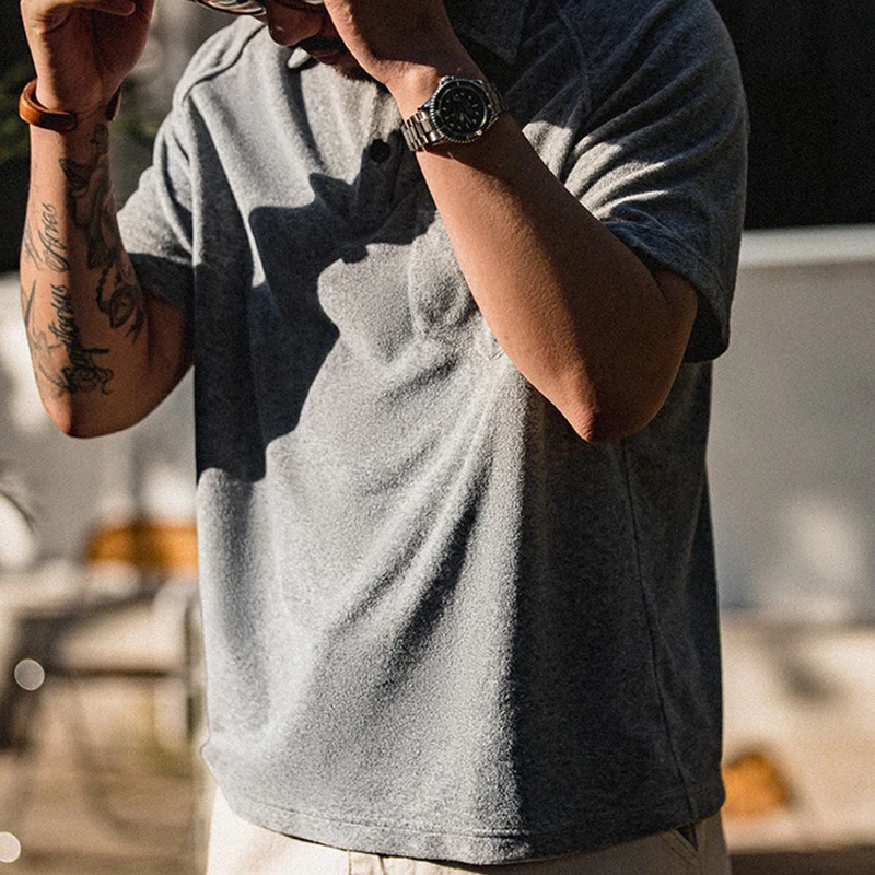 Мужская трикотажная рубашка-поло рубашка из махровой Ткани в стиле ретро с