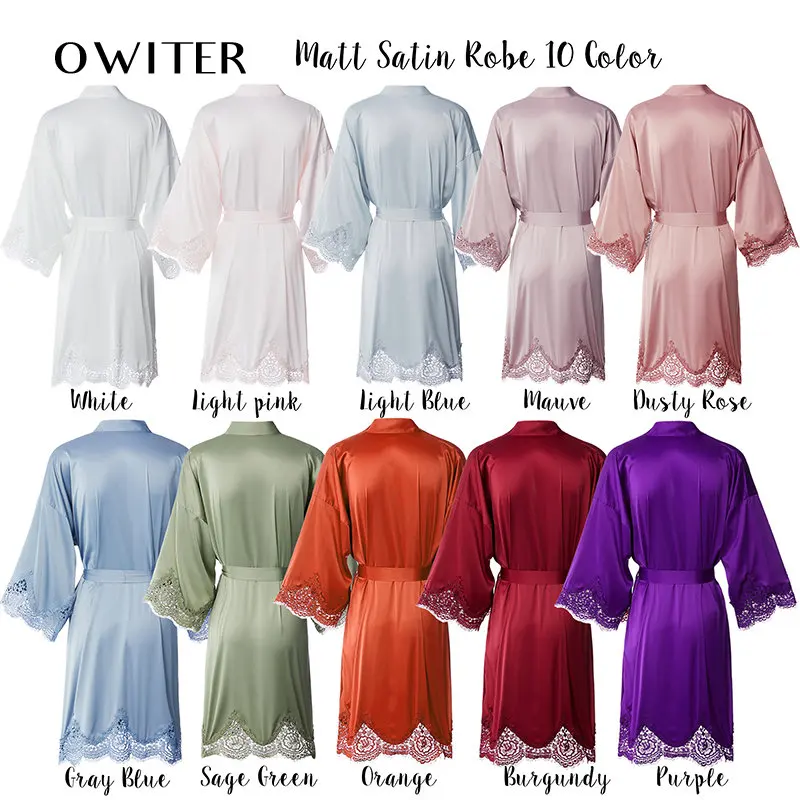 Bridesmaid Robe Women Matt Satin Lace Robe Bride Robe Bridal Wedding Satin Robe Bathrobe Sleepwear Plus Size Robe