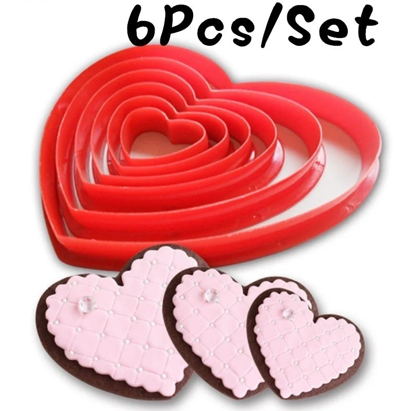 

6Pcs Heart Cookie Biscuit Fondant Cake Cutter Decor Tools Mold Sugar Crafts Set Plastic Cookies Cutter Star/ Flower /heart Molds