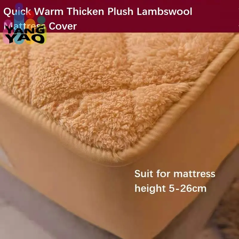

Высококачественный мягкий стеганый наматрасник из овечьей шерсти, однотонный быстросогревающий плюшевый чехол для кровати, защитный чехо...