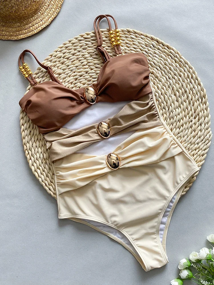 Высококачественный слитный купальник 2024 с крышкой Женский лоскутный бикини
