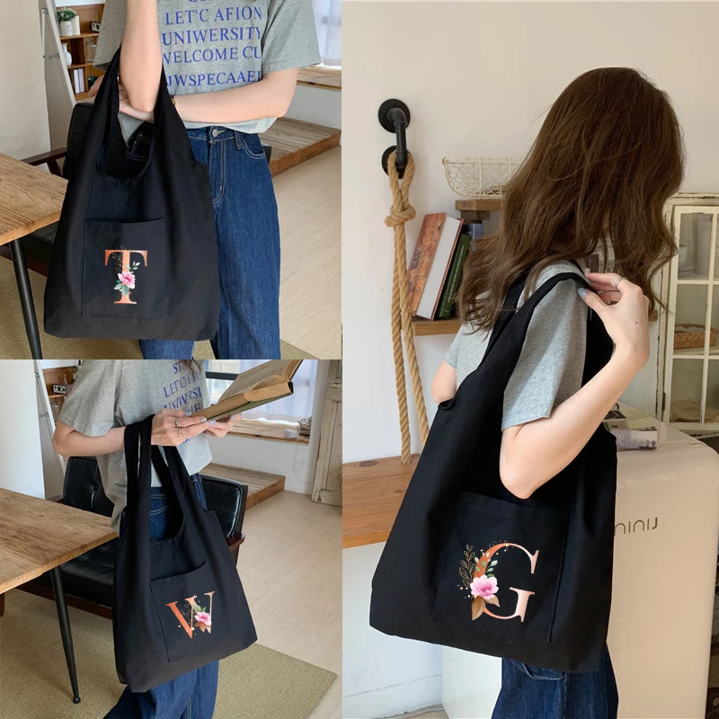 

Orange Letters Woman Custom Tote Bag Canvas Shopping Bag Original Design Fashion Travel Bags Shopping Bag Foldable Cute Bag