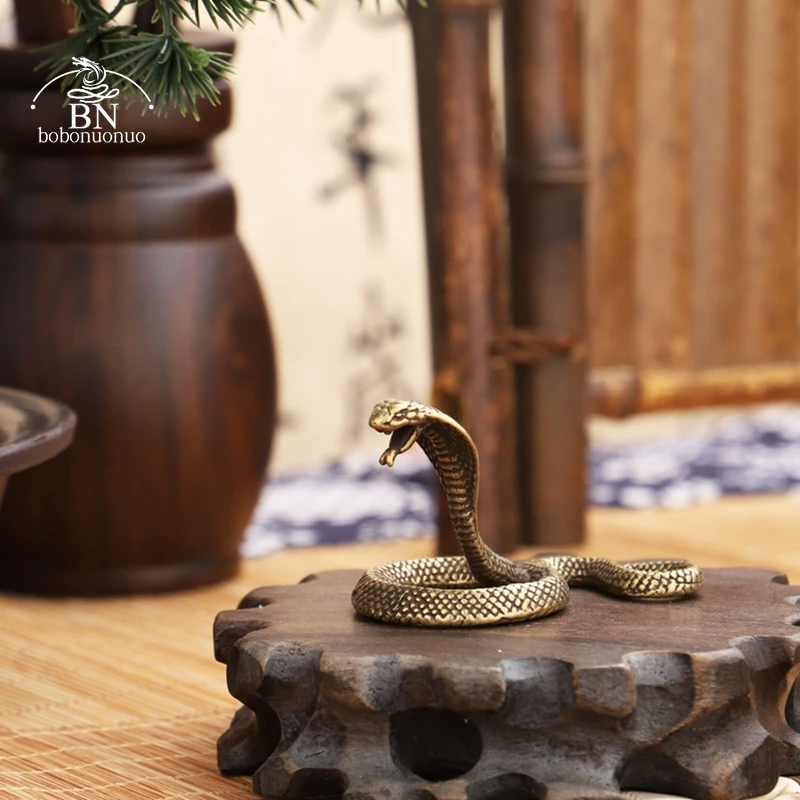 Antique Bronze Cobra boa Snake Statue Miniature Figurines Copper Zodiac Animal Desk Decorations Tea Pets Ornaments Brass Crafts 3