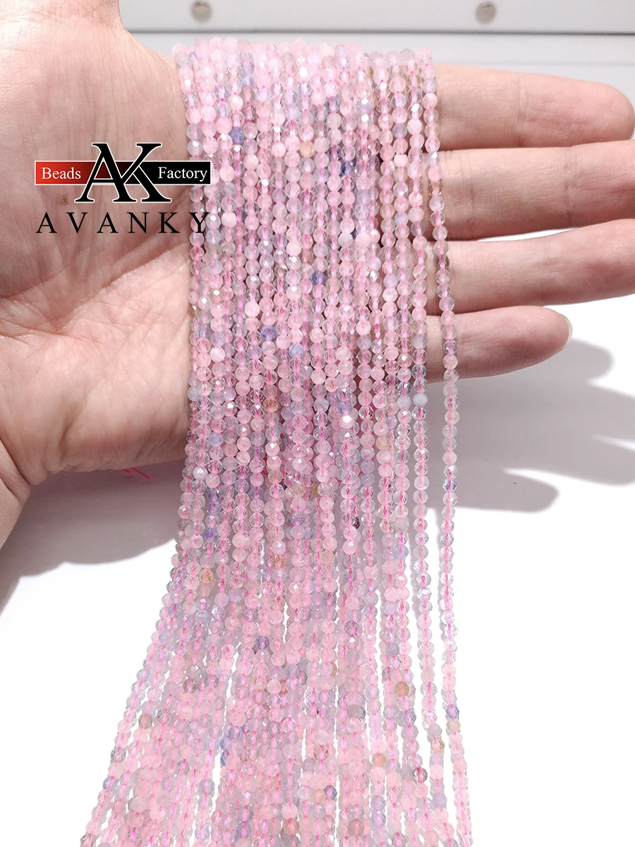 Natural Gem Stone Gradient Candy Morganite Beads For Jewelry Making 4 6mm Round Spacer Beads Diy Bracelets Accessories 15‘’