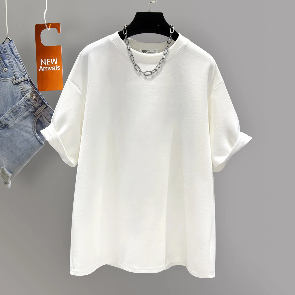 Женская базовая футболка из чистого хлопка с круглым вырезом и заниженными