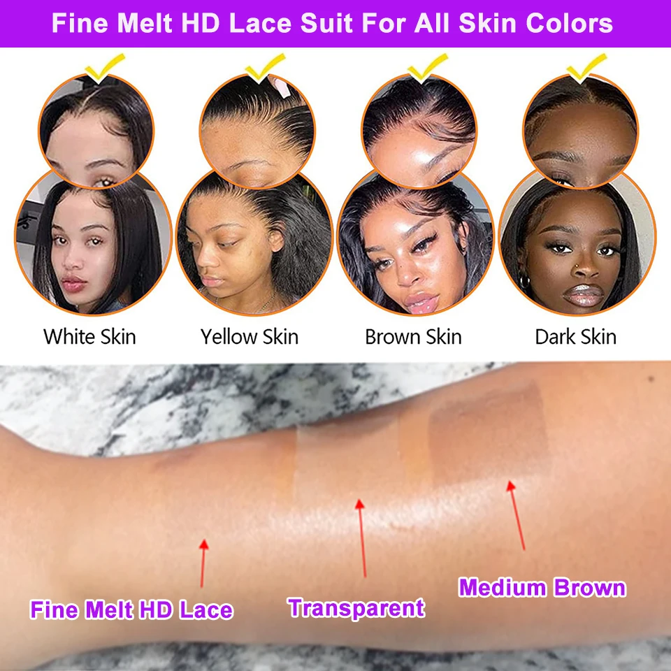 Human Hair Body Wave Straight Fine Melt 13x6 13x4 5x5 6x6 7x7 HD Lace Frontal Closure For African Women Pre Plucked Invisible