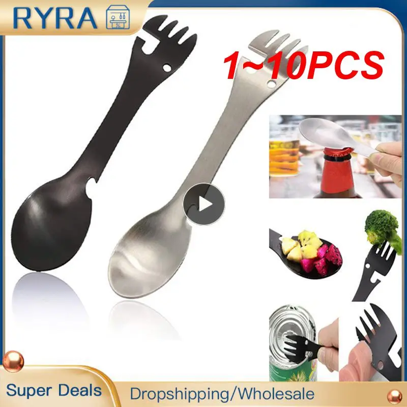 

1~10PCS Stainless steel multi tool bottle can opener spoon cutlery multitool utensil fork tableware camp Picnic flatware