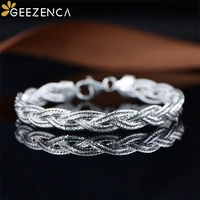 geezenca 925 sterling silver 7 5mm woven womens bracelet luxury italian style jewelry simple silver threads braided bracelets