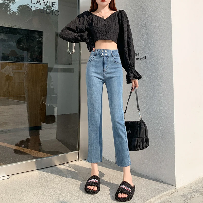 Новые облегающие укороченные джинсы с завышенной талией для женщин модная