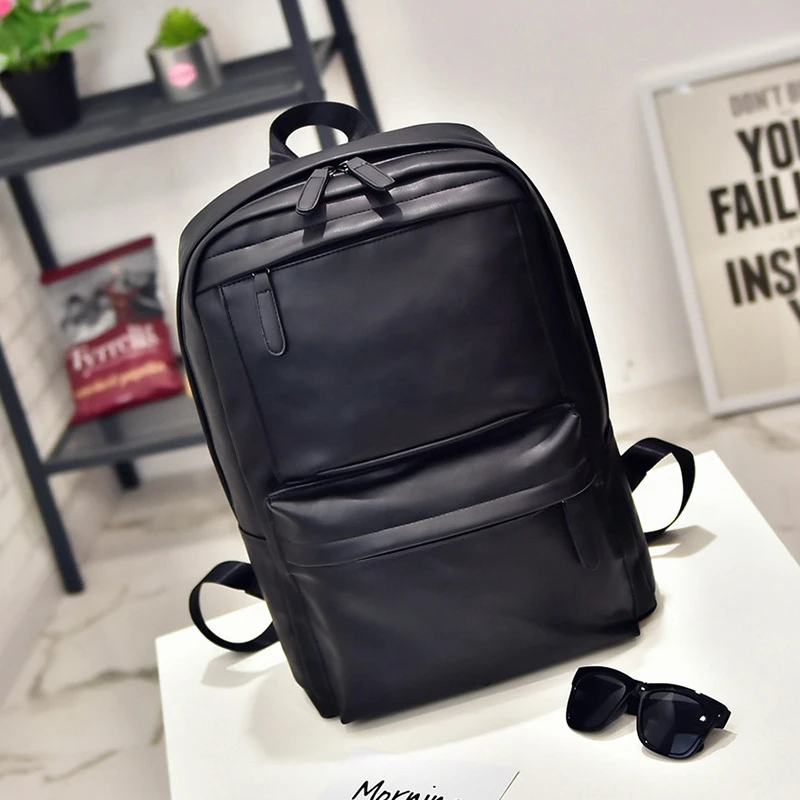 

YILIAN Backpack casual men's double backpack soft leather solid color bag women's large capacity retro men's bag