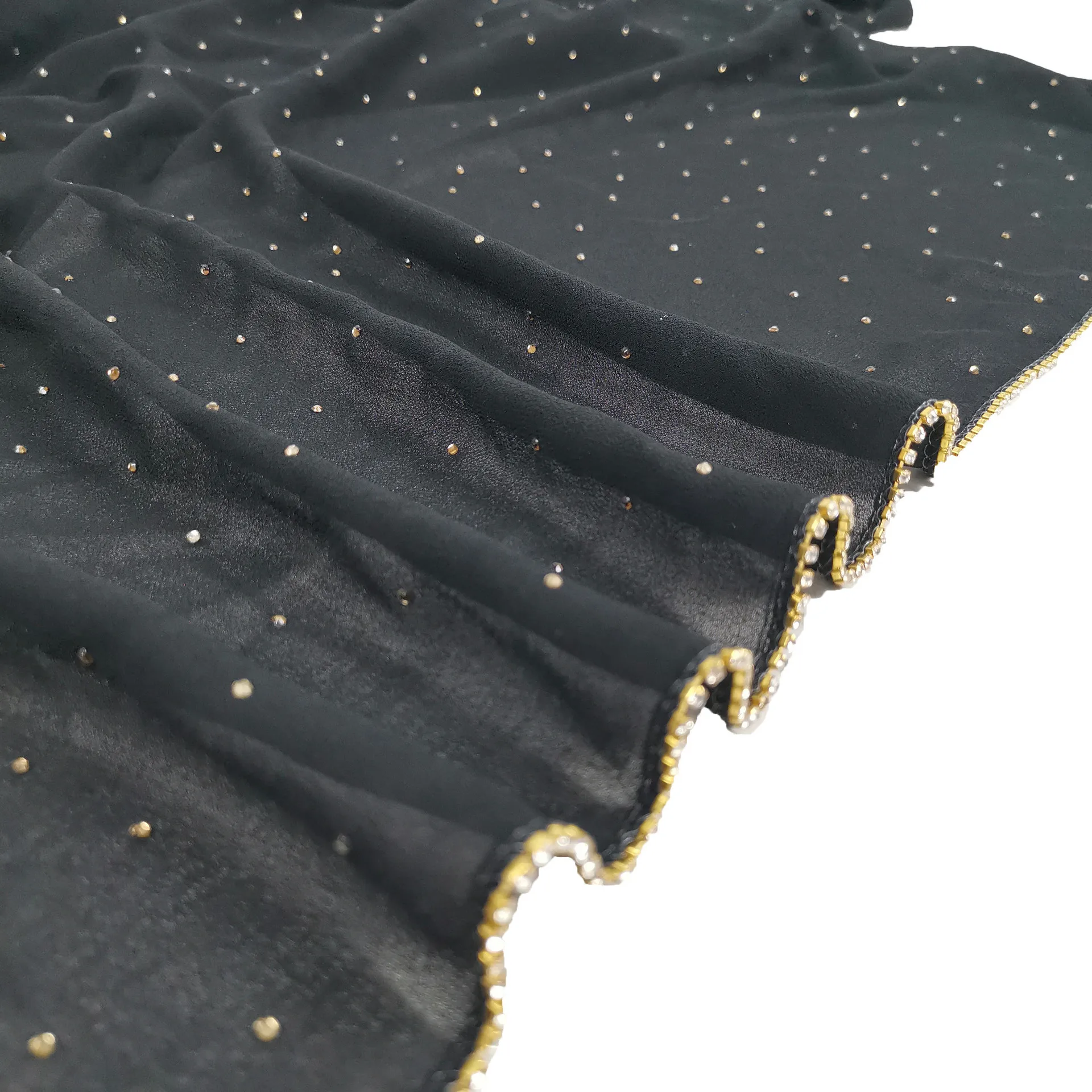 Rhinestone Hijab Chiffon Solid Color Long Scarf Sequins Shawl and Wrap for Women Muslim Hijabs Scarves Plain Shimmer Headscarf