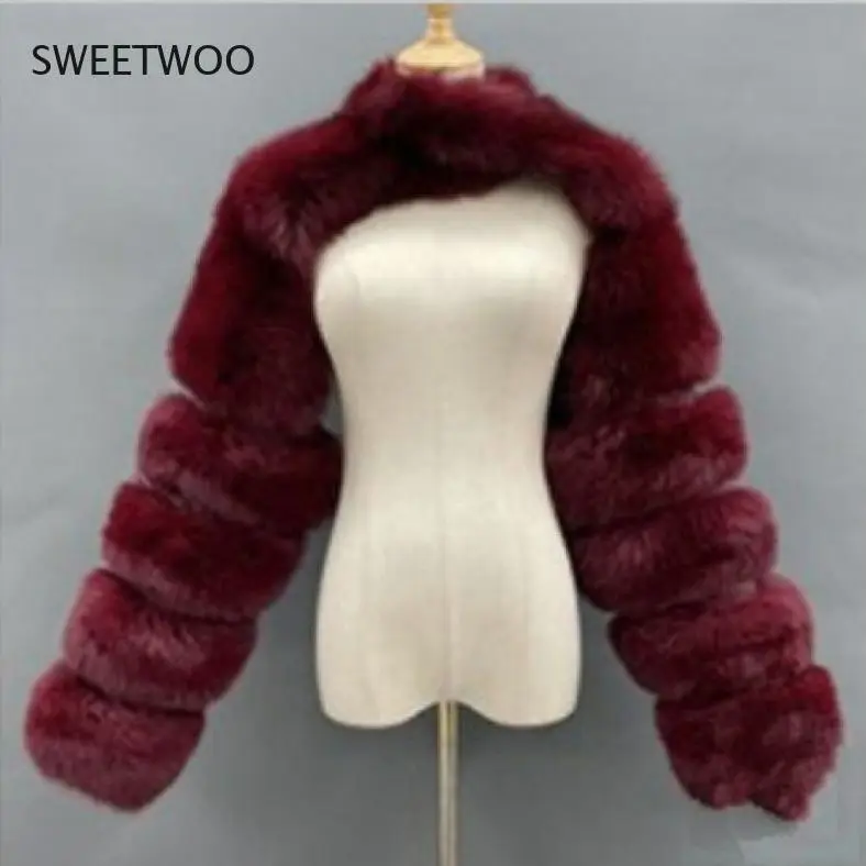 Fashion Winter High Quality Short Faux Fox Fur Coat Women 2021 Vintage Long Sleeve Warm Mink Slim Jackets Furry Coat Femme Top