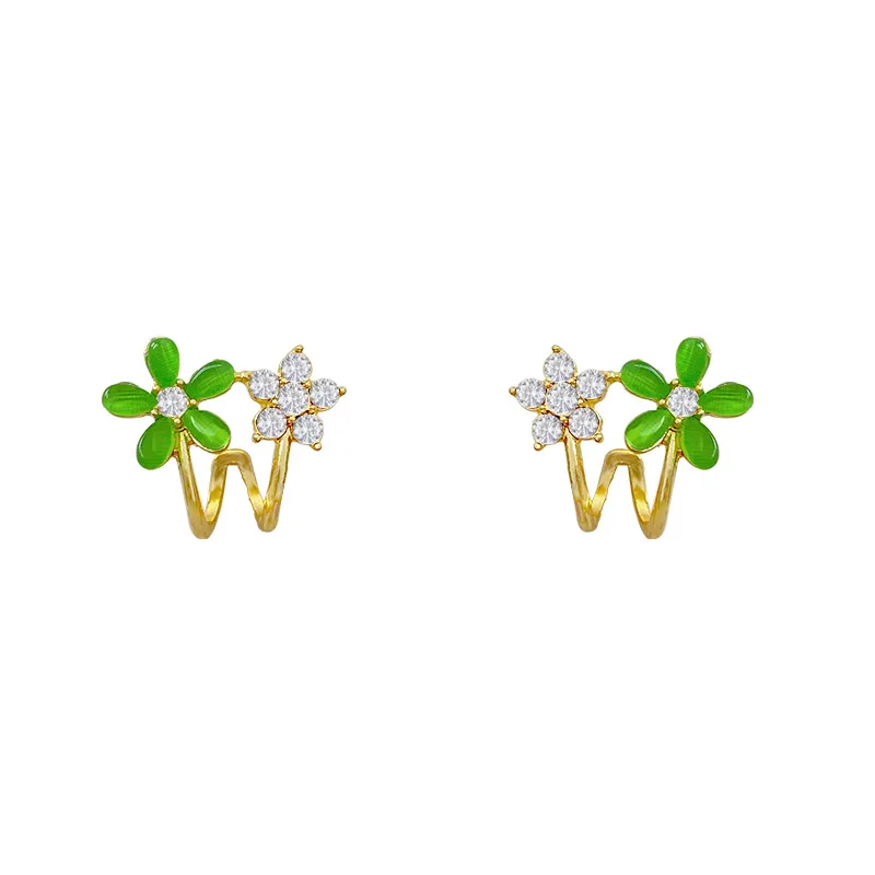 

Korea Style New Green Floret Earrings Women Delicate Zircon Niche Temperament Opal Earrings for Women