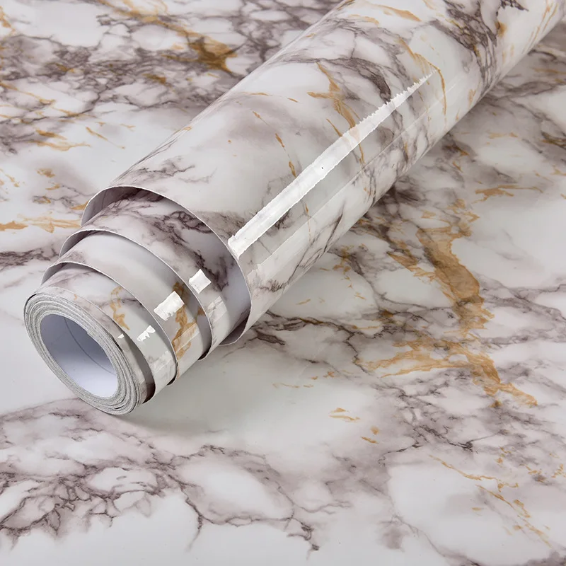 

60cm Width Marble Self Adhesive Waterproof Wallpaper for Bathroom Wall PVC Oil Proof Kitchen Cabinets Stickers Contact Paper