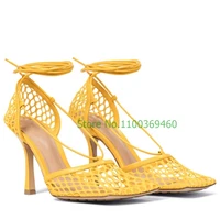 square toe hollow shallow stiletto sandals lace up bohemian sexy high heels cross tied women shoes 2022 summer new arrivals
