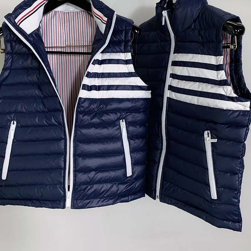 TB THOM Down Coat Vest White 4-Bar Striped Luxury Brand Design Women Duck Down Sleeveless Jacket Women Short Vest