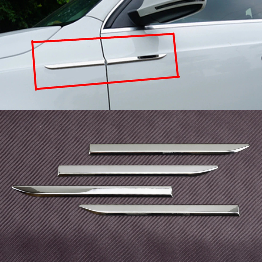 

1 Set Exterior Door Side Fender Trim Cover Decor Emblem Badge Stripe Decal Silver Chrome BK-190A-CI for Universal Car SUV