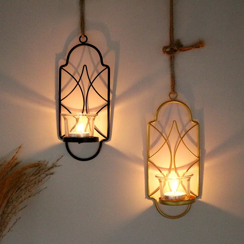 

Gold Wall Hanging Wrought Iron Candle Holder Candle Tray Simple Wall Decoration Pendant Lantern Scented Candles