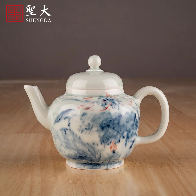 

|and white freehand flower and bird teapot Jingdezhen high-end teaware handmade tea set Kung Fu teapot brewing teapot