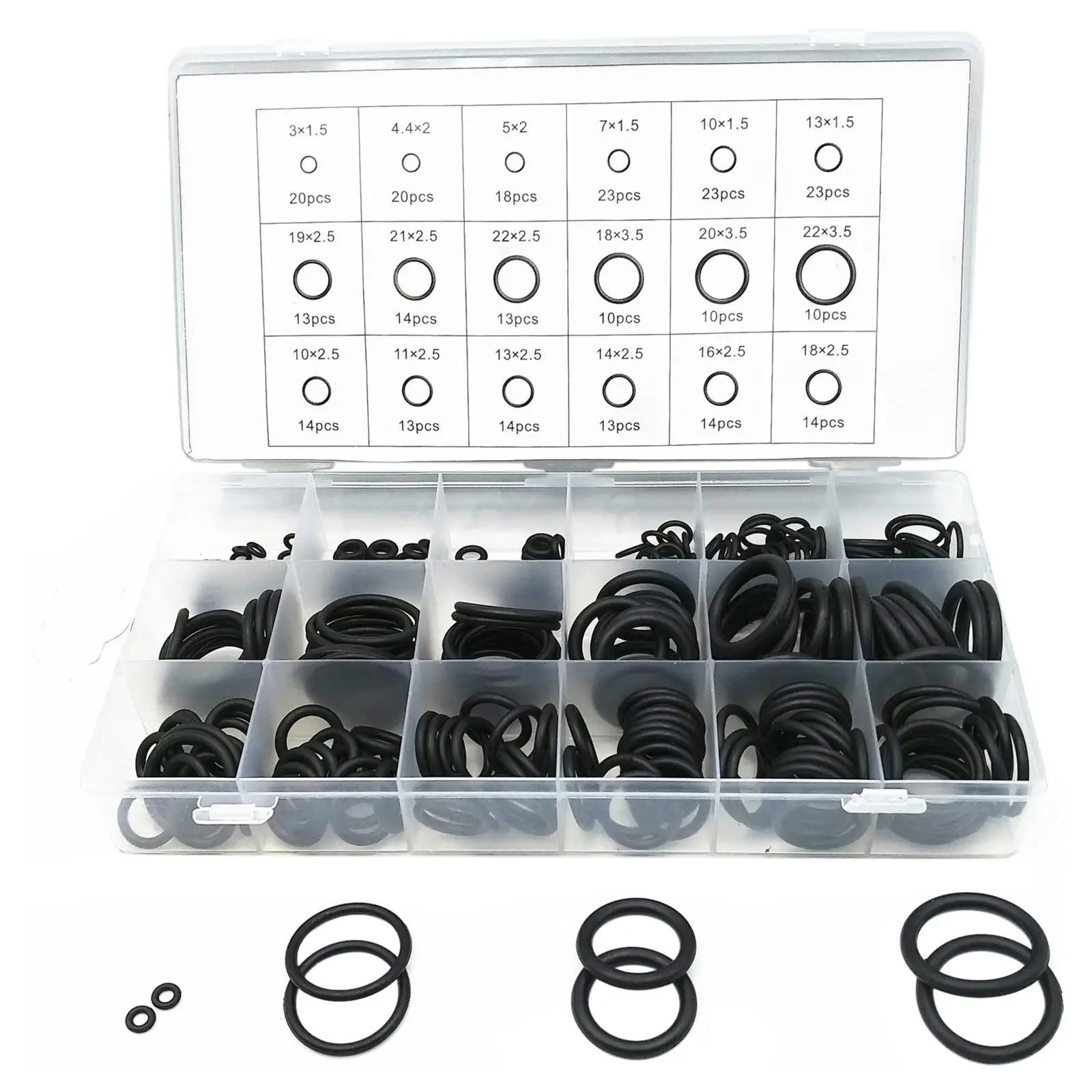 

279Pcs Rubber O Ring Assortment Kit 18 Different Sizes Black Small Insulation Gasket Washer Seals Round Fits for Vehicle Repair