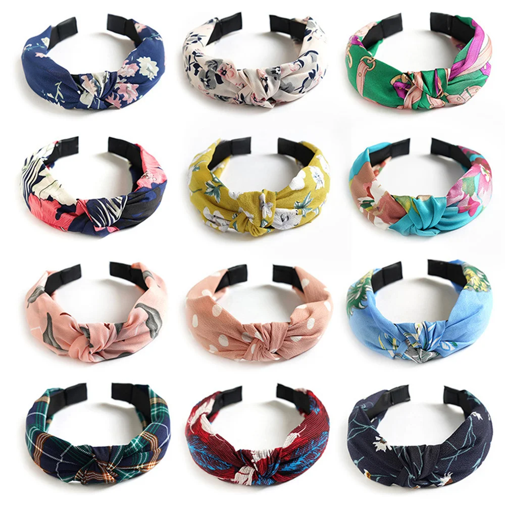

Fashion Vintage Wide Headband Bohemian Print Headbands Colorful Cross Hairband Headwear Chic Hair Hoop Women Hair Accessories