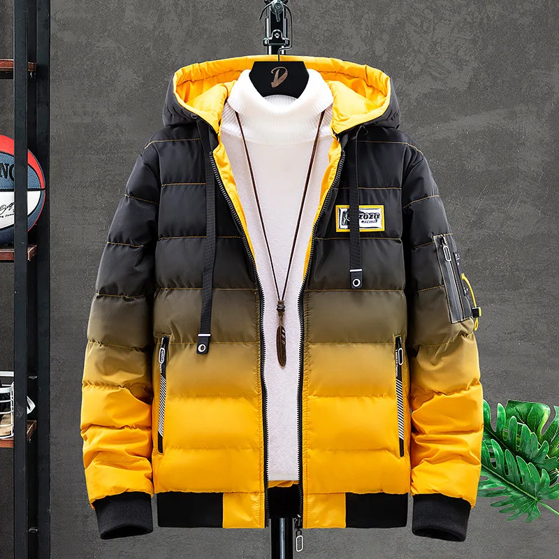 Double-sided Wear Winter Coat Men Ins Youth Gradient Warm Jacket Fashion Thickened Detachable Hooded Workwear Padded Jacket