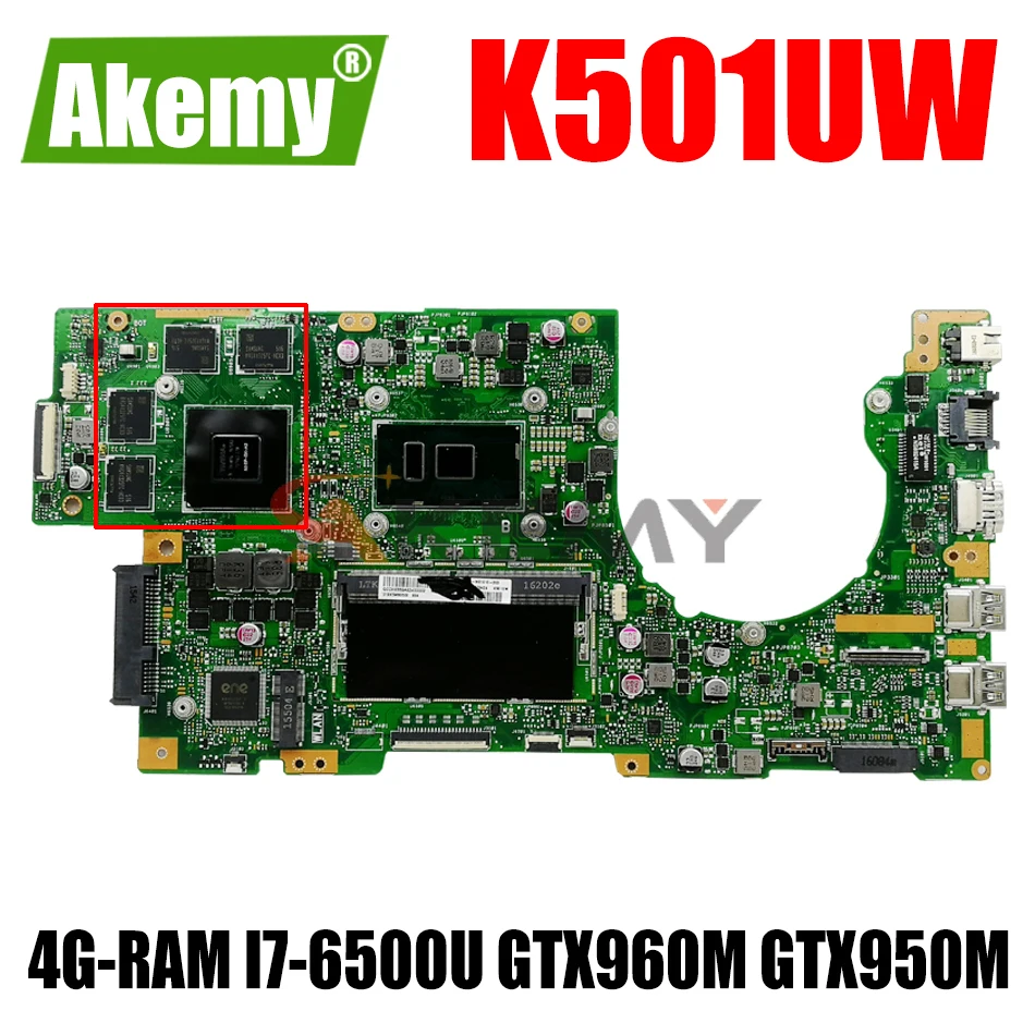 

90NB0BQ0-R00010 Laptop motherboard For Asus K501UW K501UWK K501UXM K501UQ mainboard 4G-RAM I7-6500U GTX960M GTX950M-GPU