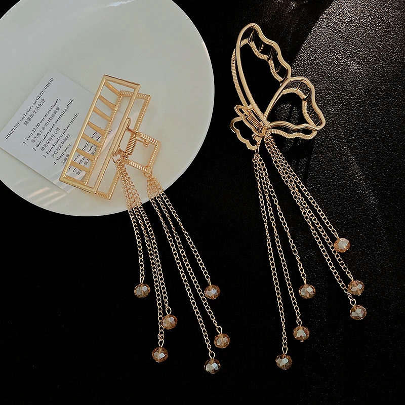 

2022 New Women Gold Geometric Butterfly Hair Claw Vintage Long Pendant Hair Clips Headband Hairpin Hair Crab Hair Accessories