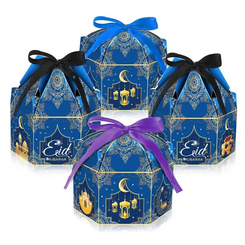

12pcs Hexagon Shaped Ramadans Paper Gift Box Packaging Moon Light Colorful And Bright Design Boxes For Eid Mubaraks Guests