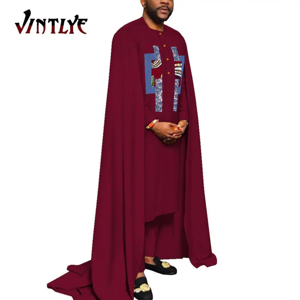 African Men Boubou Agbada Robe Suits 2 Pcs Set Long Top Shirt and Trousers Traditional Africa Clothes Dashiki Men Suits Wyn1427