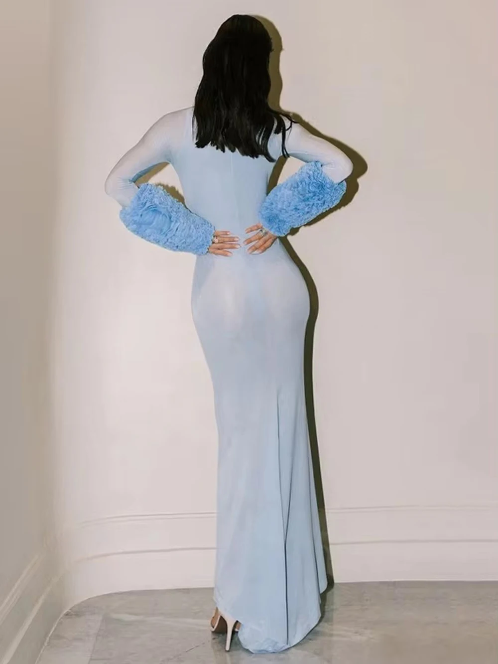 Modphy водолазка пуловер прозрачное платье макси женское элегантное облегающее