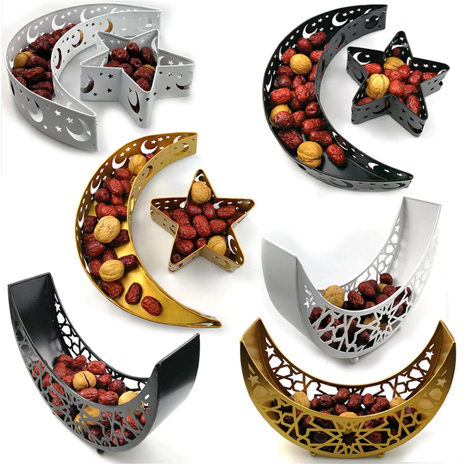 

Popular New Eid Mubarak Moon Star Serving Tray Tableware Dessert Food Storage Container Ramadan Muslim Islamic Party Supply