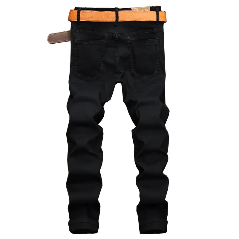 Cross-Border Supply Foreign Trade Black Zipper Decorations Casual Pants Men's Elastic Patch Slim Straight European and American