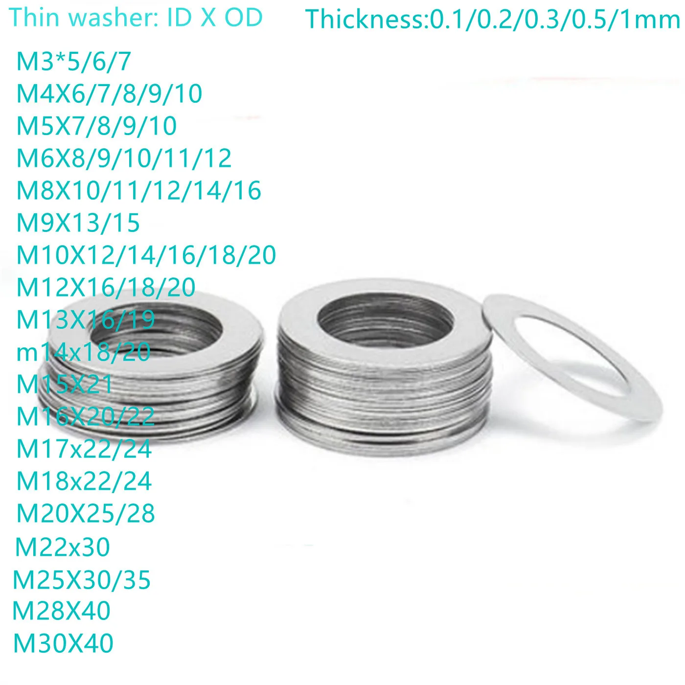 

10-100pcs 0.1mm 0.2mm 0.3mm 0.5mm 1mm Stainless steel Flat Washer thin gasket High precision Adjusting gasket M1.6 to M30