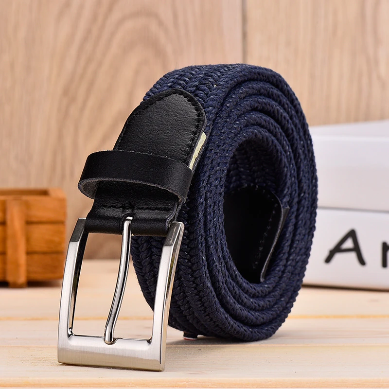 Fashion Mens Womens Belts Versatile PU Knitted Casual Belt Male Waist Strap Elastic Belts for Pants Jeans Width 3.4cm