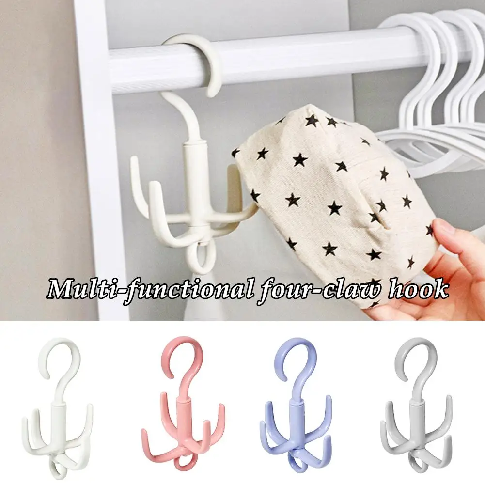

Multi-functional Four-claw 360-degree Rotating Clothes Hook Hook Double-layer Belt Free Hanging Wall Punching Storage Rack Z0N8