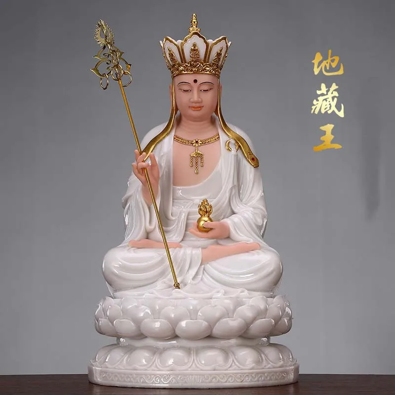

Буддизм Aisa высококачественный нефритовый Будда SANSHENG ksitigarbha Dizang pusa Будда статуя домашняя защита семьи