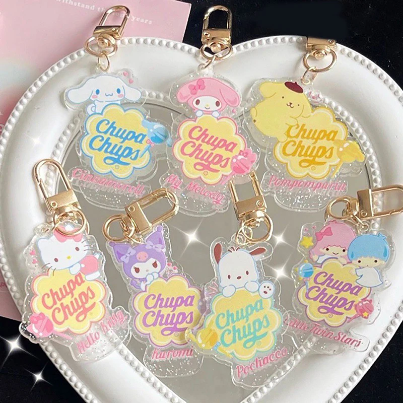 Anime Kuromi Figure Keychain Hello Kittys My Melody Cinnamoroll Kawaii Keyring School Bag Backpack Pendant Decoration Toy Girl