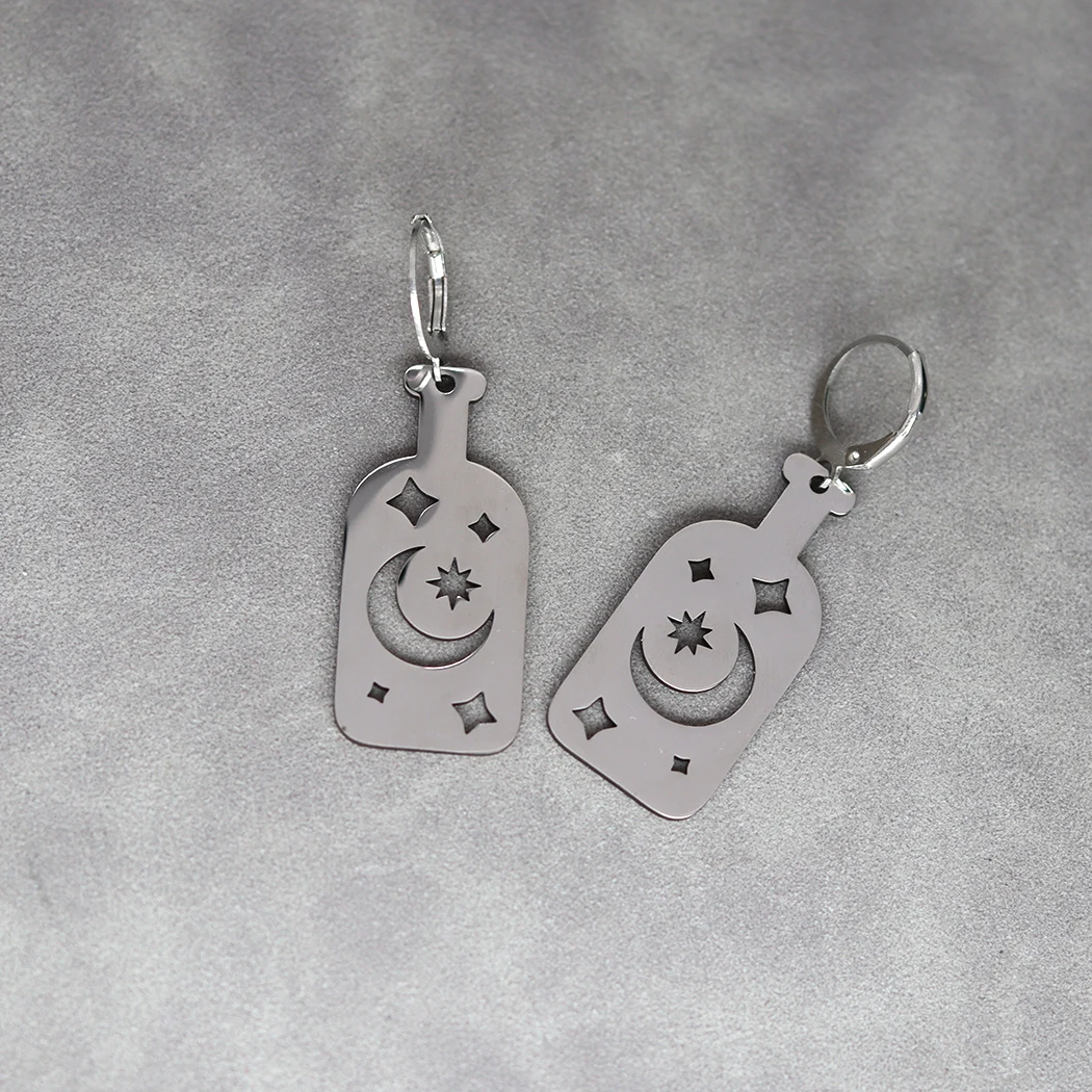 Серьги-кольца женские из нержавеющей стали с изображением луны и звезд